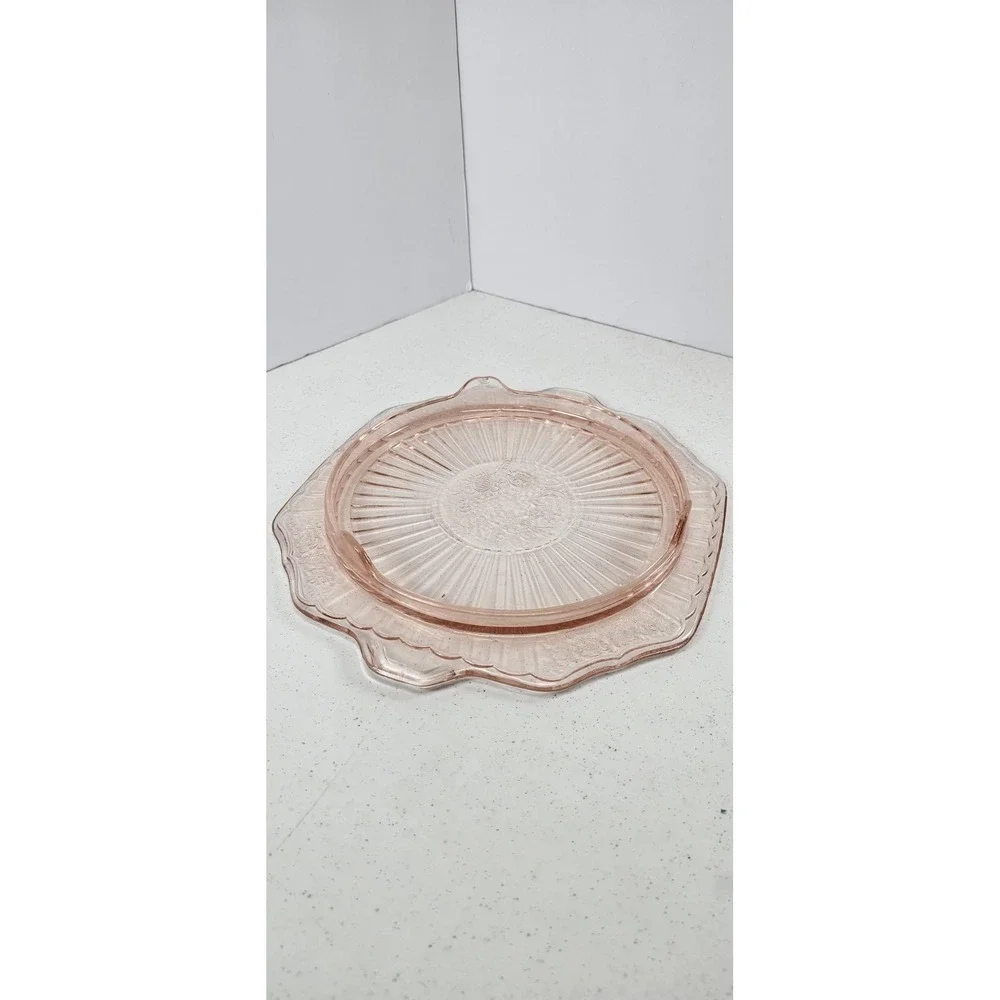 VTG Anchor Hocking Mayfair Open Rose Pink Depression Glass Cake Plate Tray 11